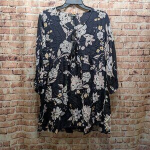 Billabong Tunic Floral Blue White Blouse Size Medium